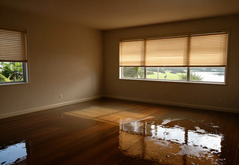 Water damaged warehouse floor in Chester Hill before drying